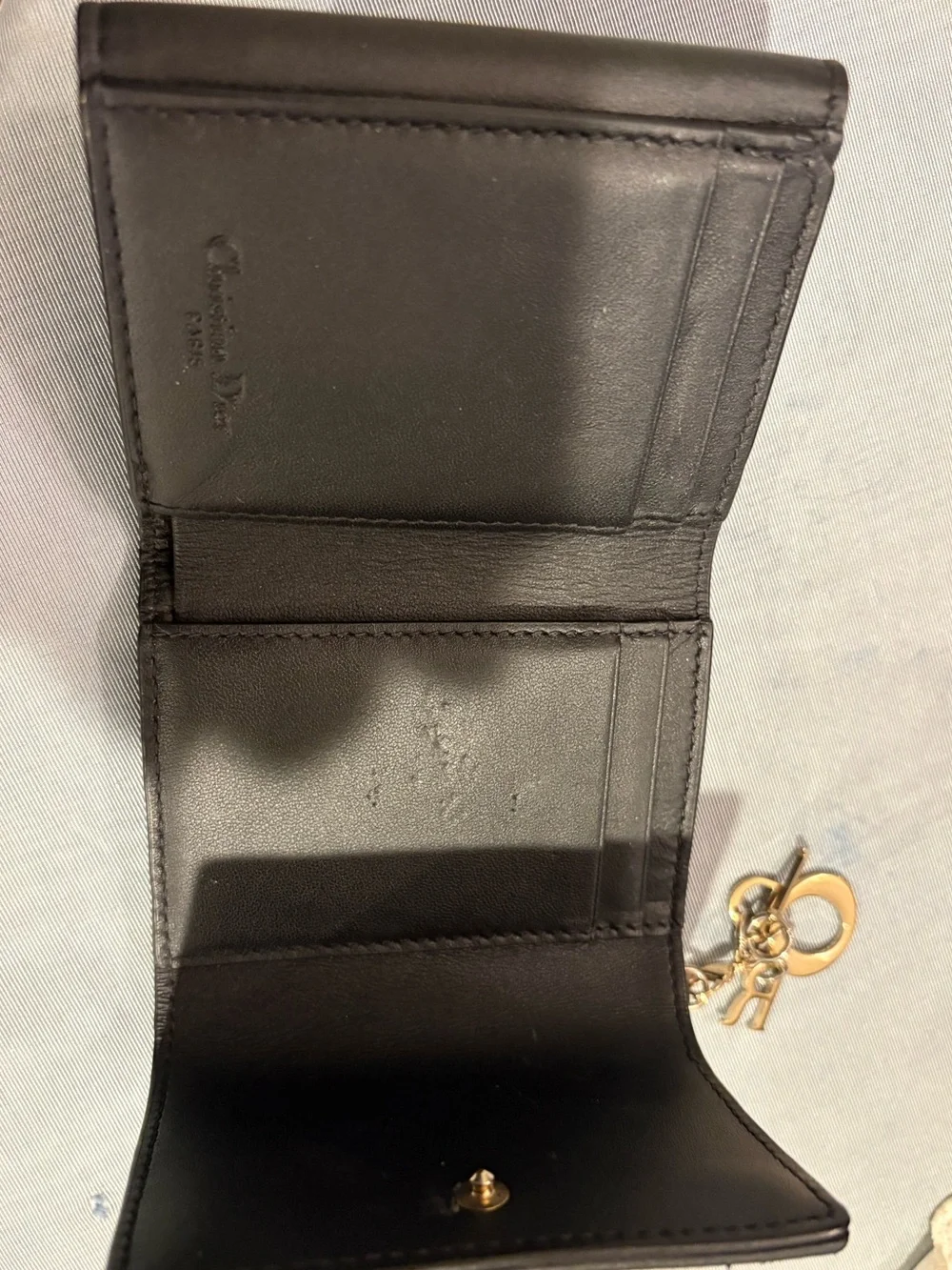 Dior Christian Dior Black Cannage Lotus Tri fold Wallet EUC Authentic